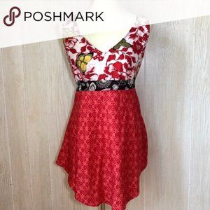 CAbi Silk Blouse Sleeveless Red Butterfly Print